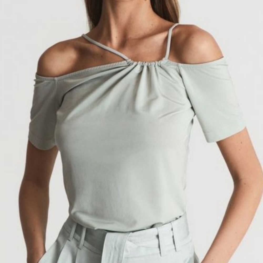 Reiss Pale Mint Cold-Shoulder Strappy Blouse